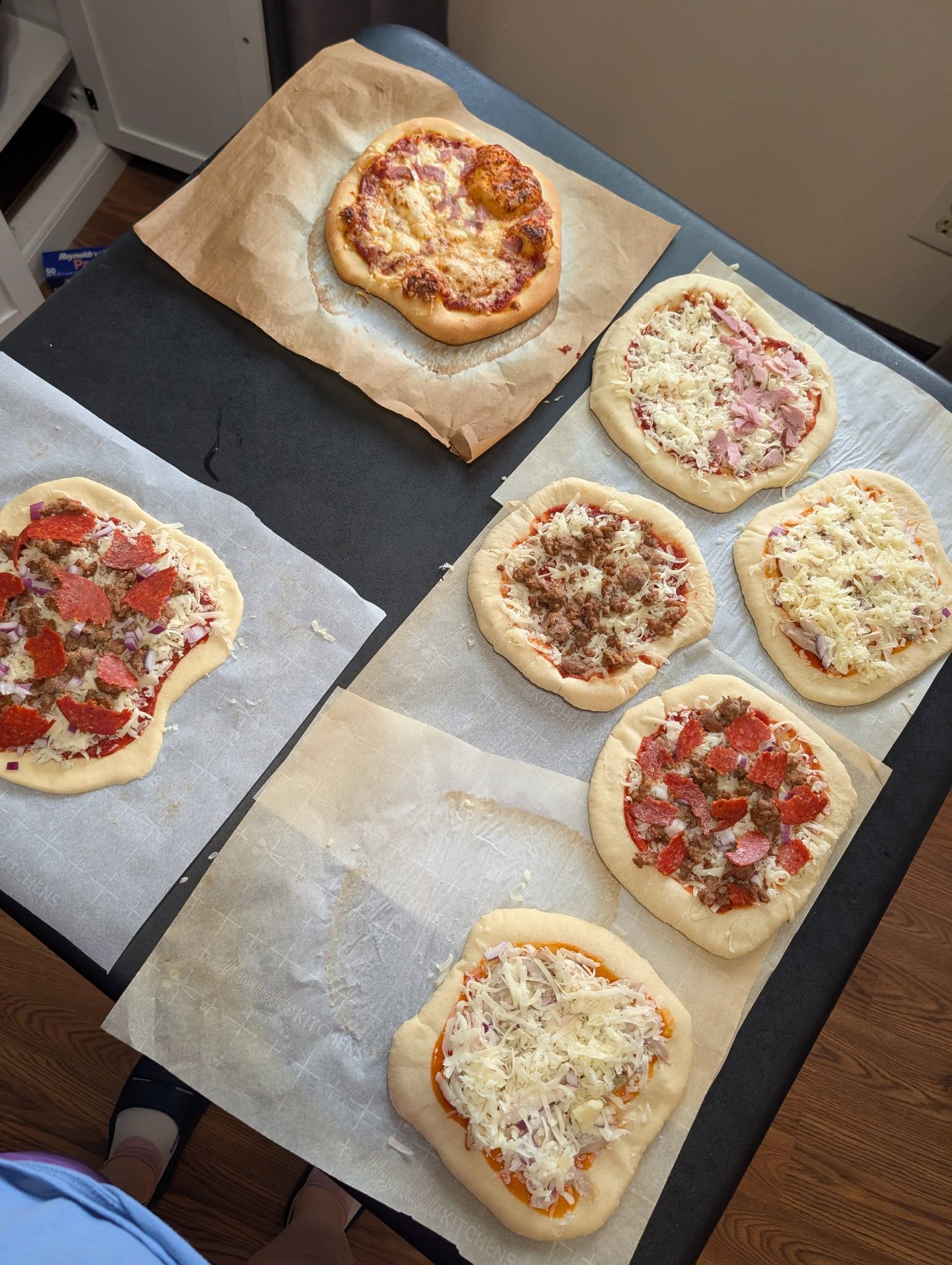 Thanking my future self for today 🙌

We made three sourdough pizzas for dinner tonight and stocked the freezer with five more for later. Such a good feeling knowing those are ready to go on a busy night.

Bonus: we used up a bunch of random extras from the week—ham, rotisserie chicken, onions, and pepperoni.  Nothing fancy, just really good and easy.

Definitely doing this again.